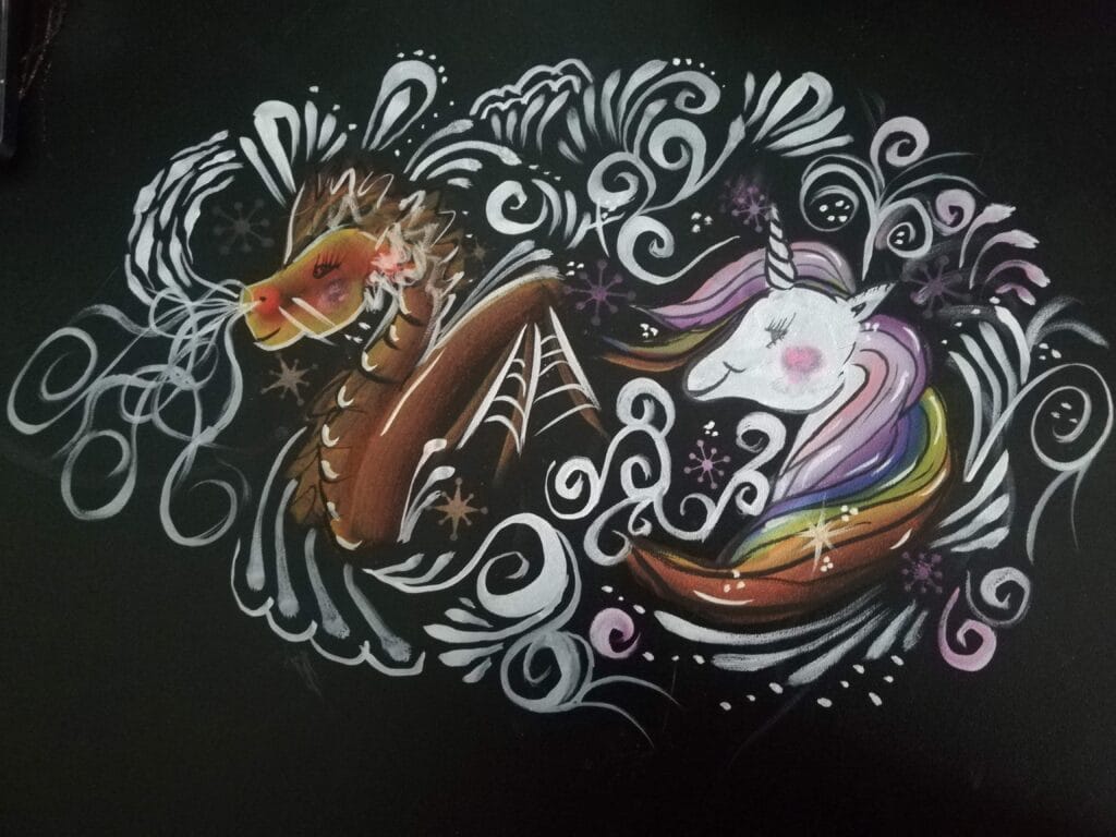 Lohikäärme2 Dragon Unicorn painting